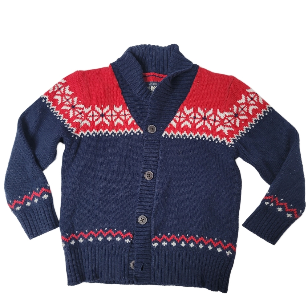 Oshkosh button up fairisle cartigan. Navy and red size 5t.